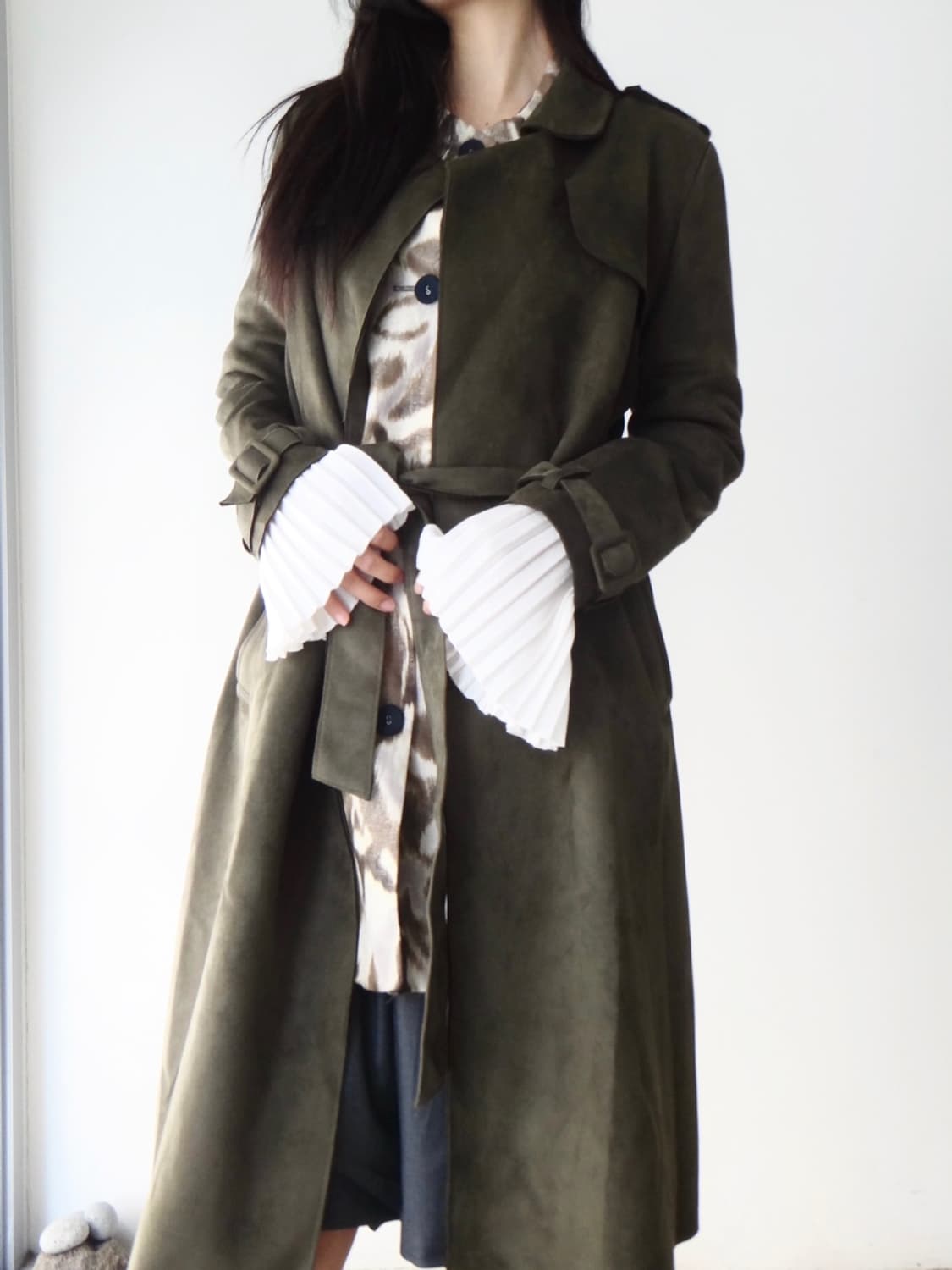 Suede strap open jacket / khaki 상품이미지6