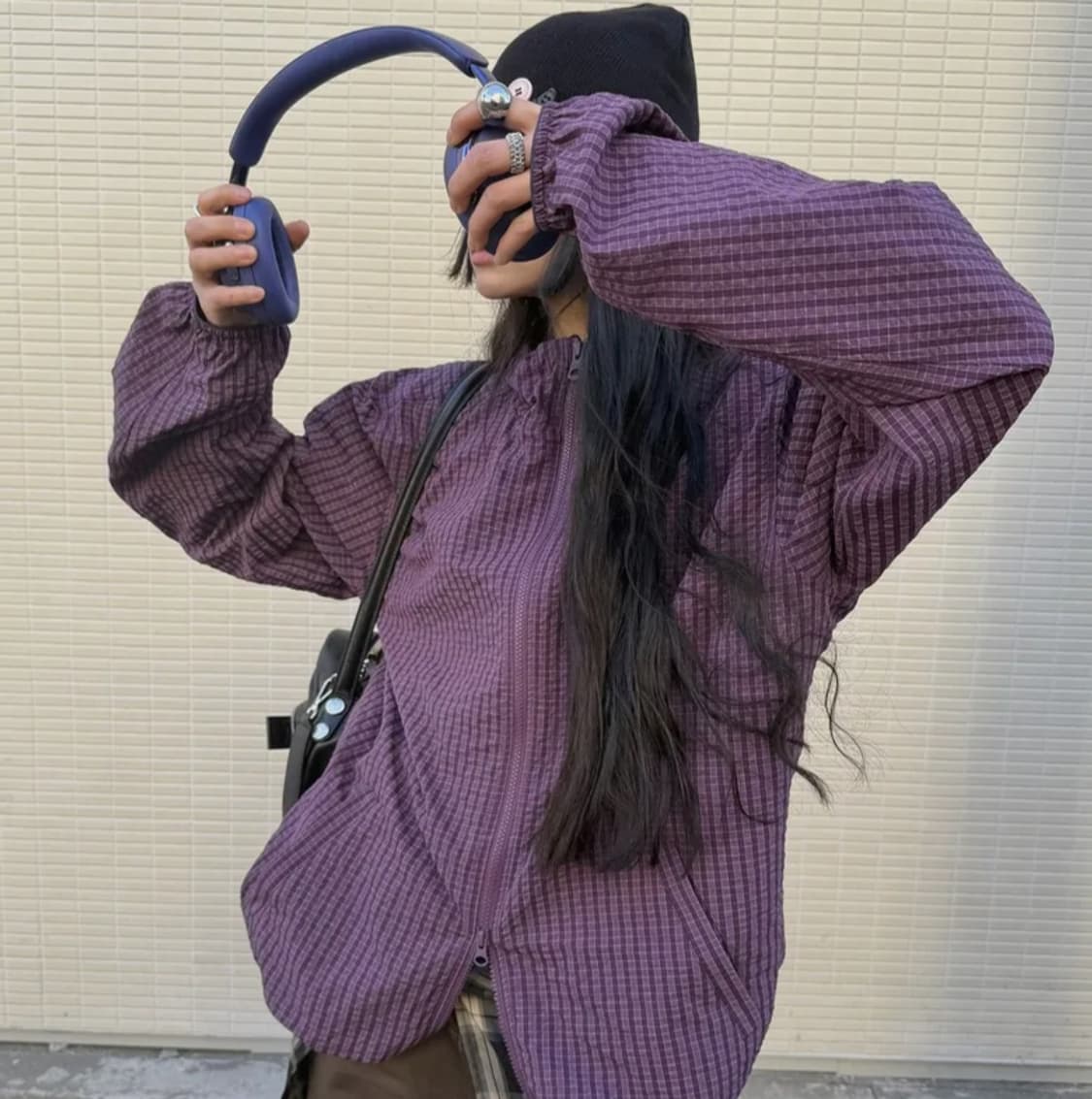 [구매글] 디키즈 그리드 체크 윈드자켓 퍼플 상품이미지1