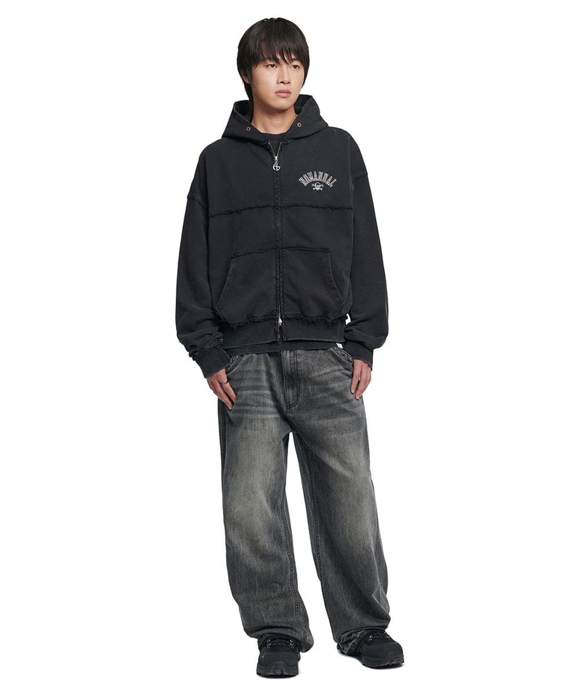 노매뉴얼 RAW EDGE HOODED ZIP-UP 후드 집업 블랙 L 상품이미지3