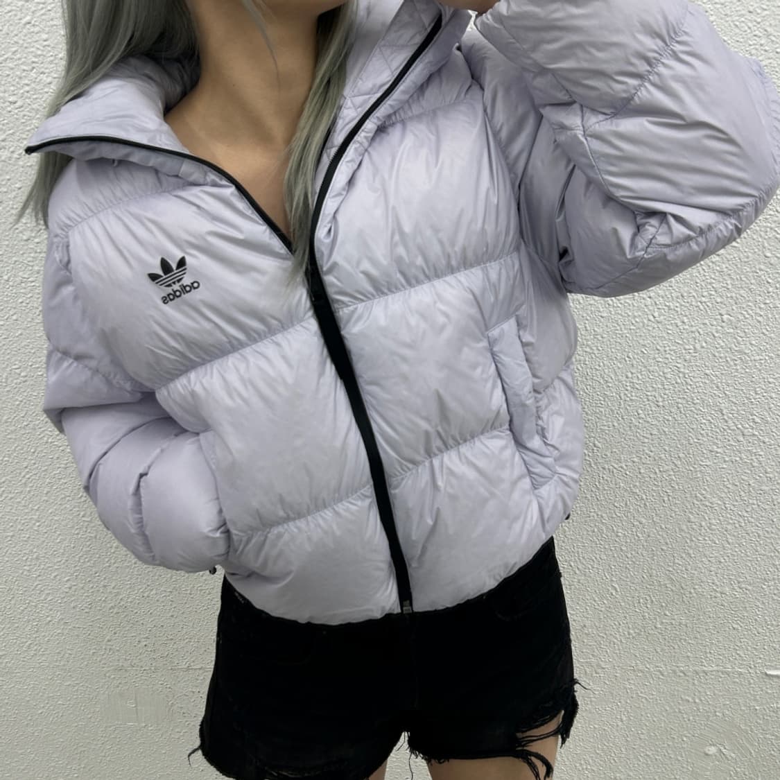 아디다스 파이어버드 로고 연보라 숏패딩 M 상품이미지1