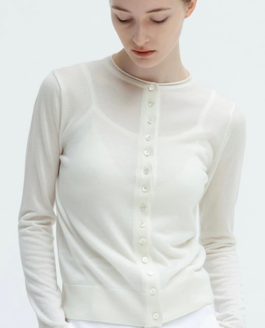 LFM sheer button cardigan 가디건 Ivory 상품이미지1