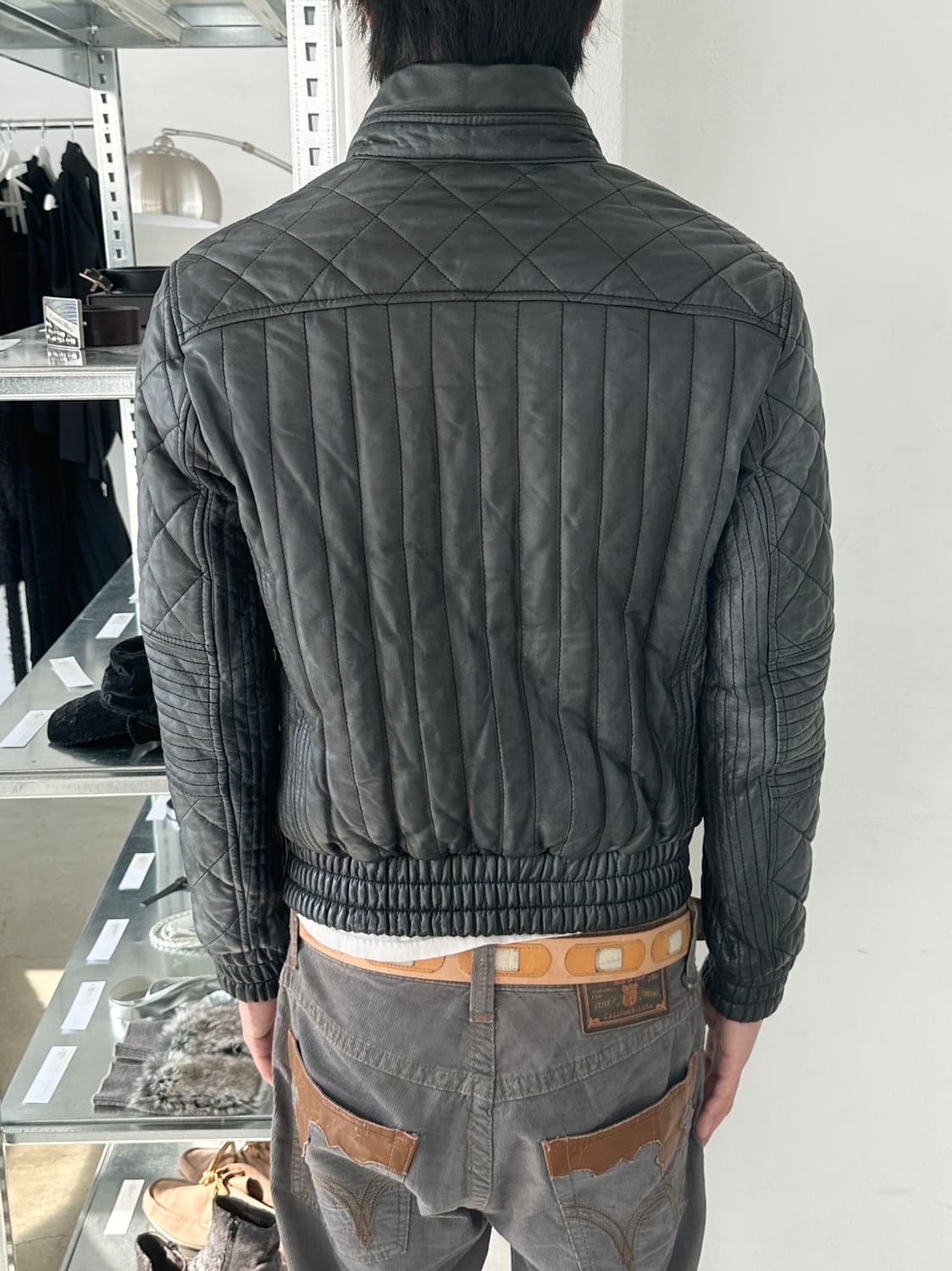 조르지오 브라토 워시드 퀄팅 바이커 레더 자켓 상품이미지5