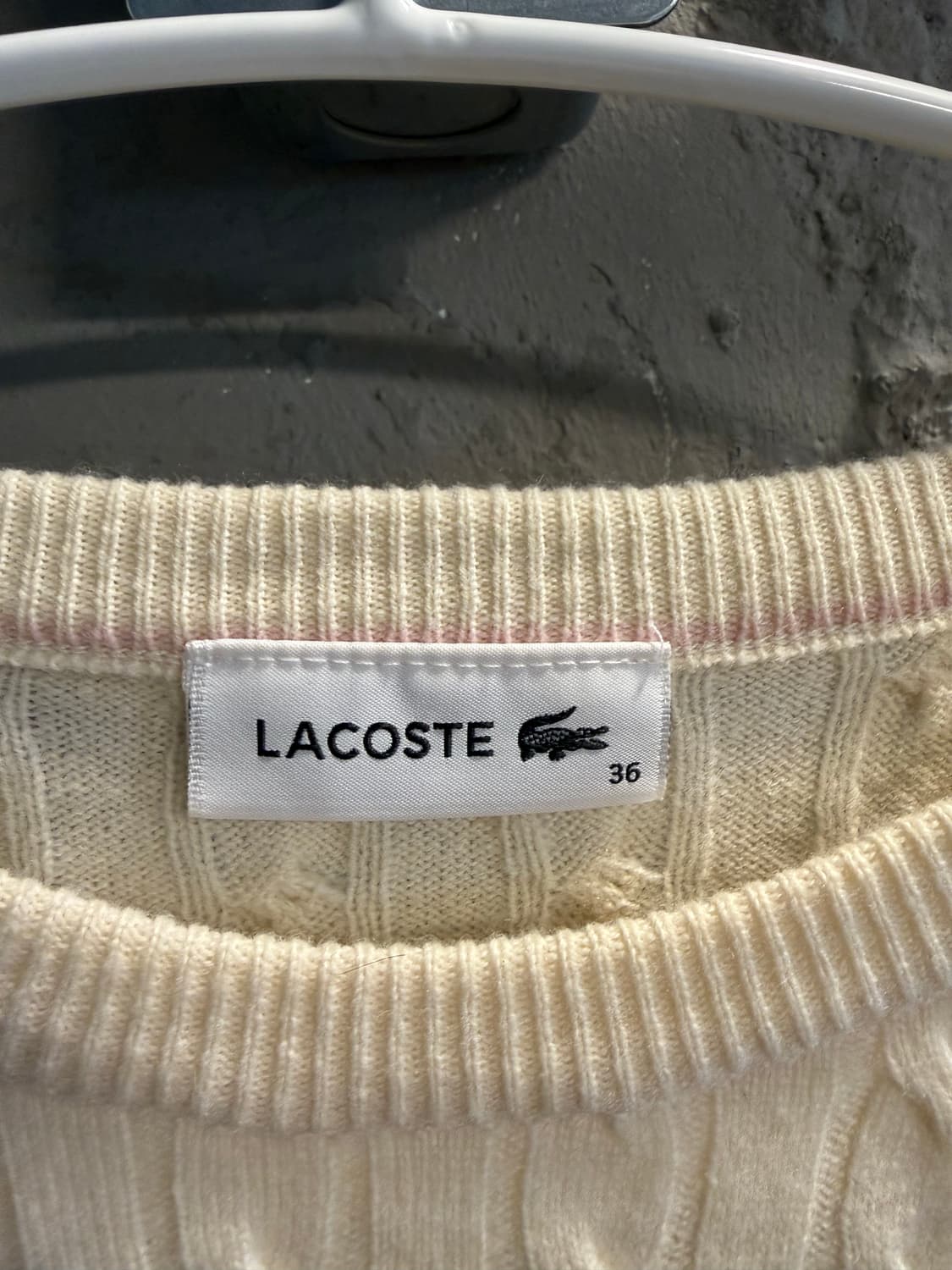 라코스테 LACOSTE 케이블 니트 울 스웨터 아이보리 36 상품이미지5