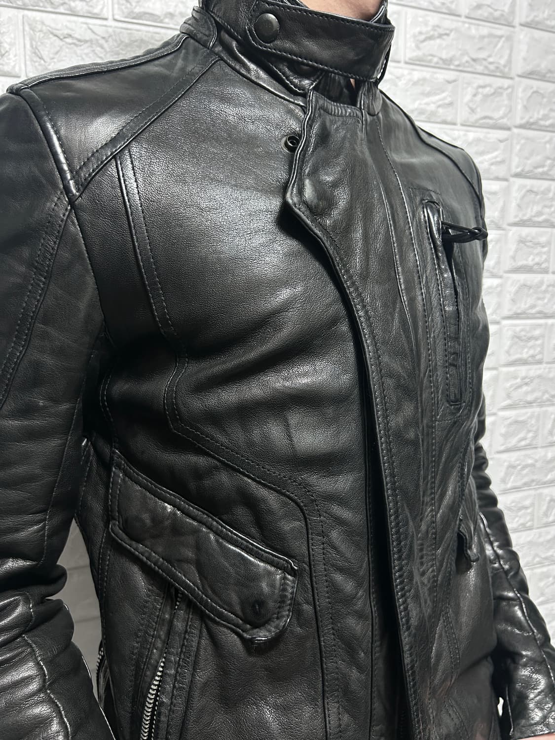 타임 옴므 엘라스틱 레이어드 클로징 래더 자켓 상품이미지2