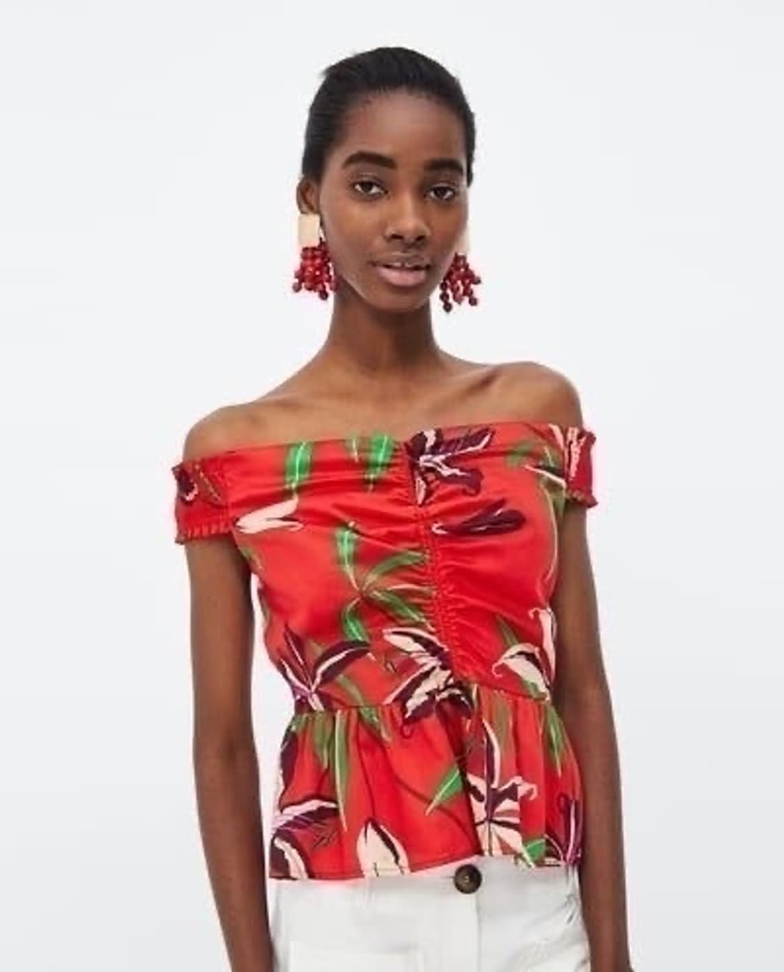 ZARA 자라 오프숄더 셔링 패턴 탑 상품이미지1