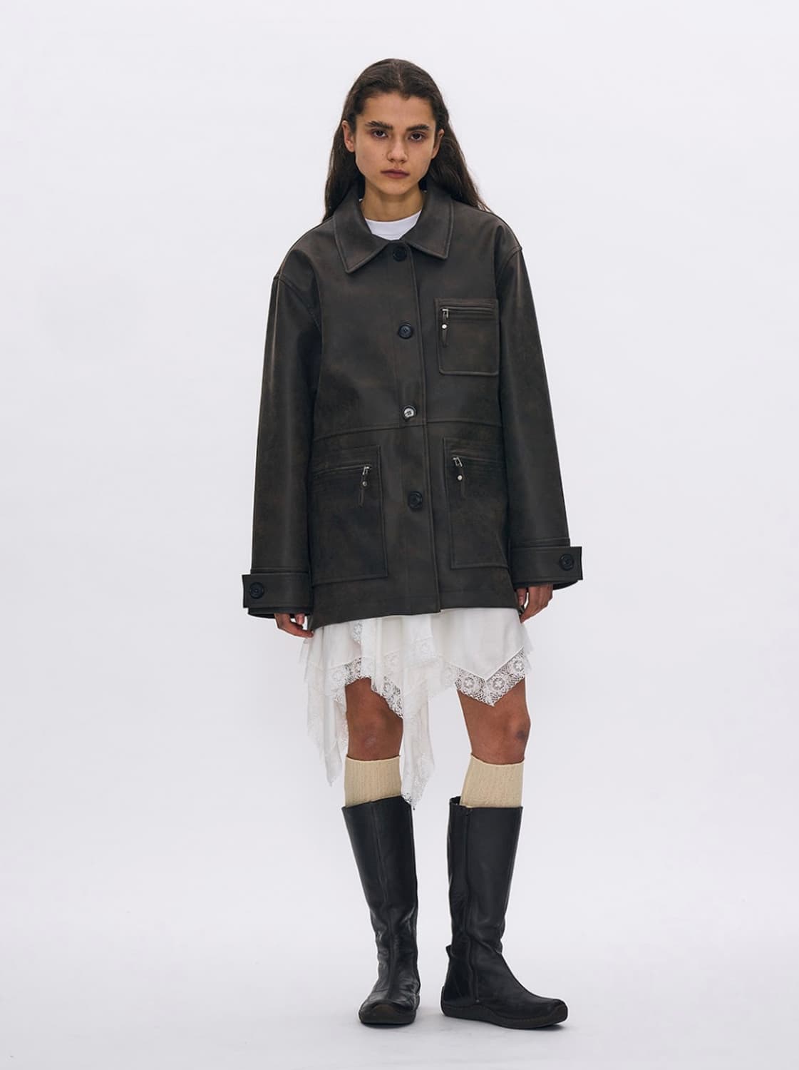 Washed Leather Car Coat 상품이미지1