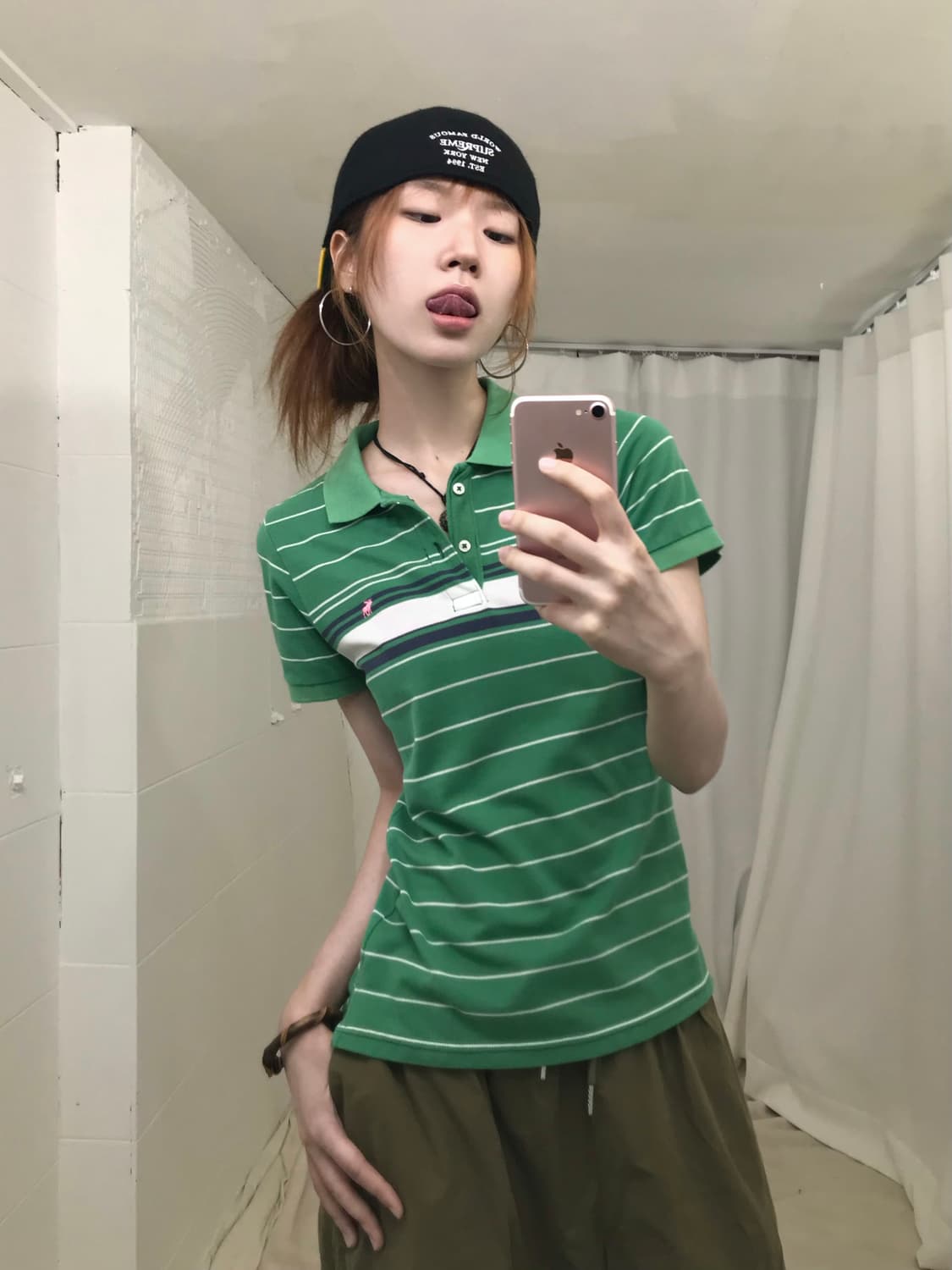 아베크롬비 스트라이프 그린 피케 반팔 티셔츠 상품이미지1