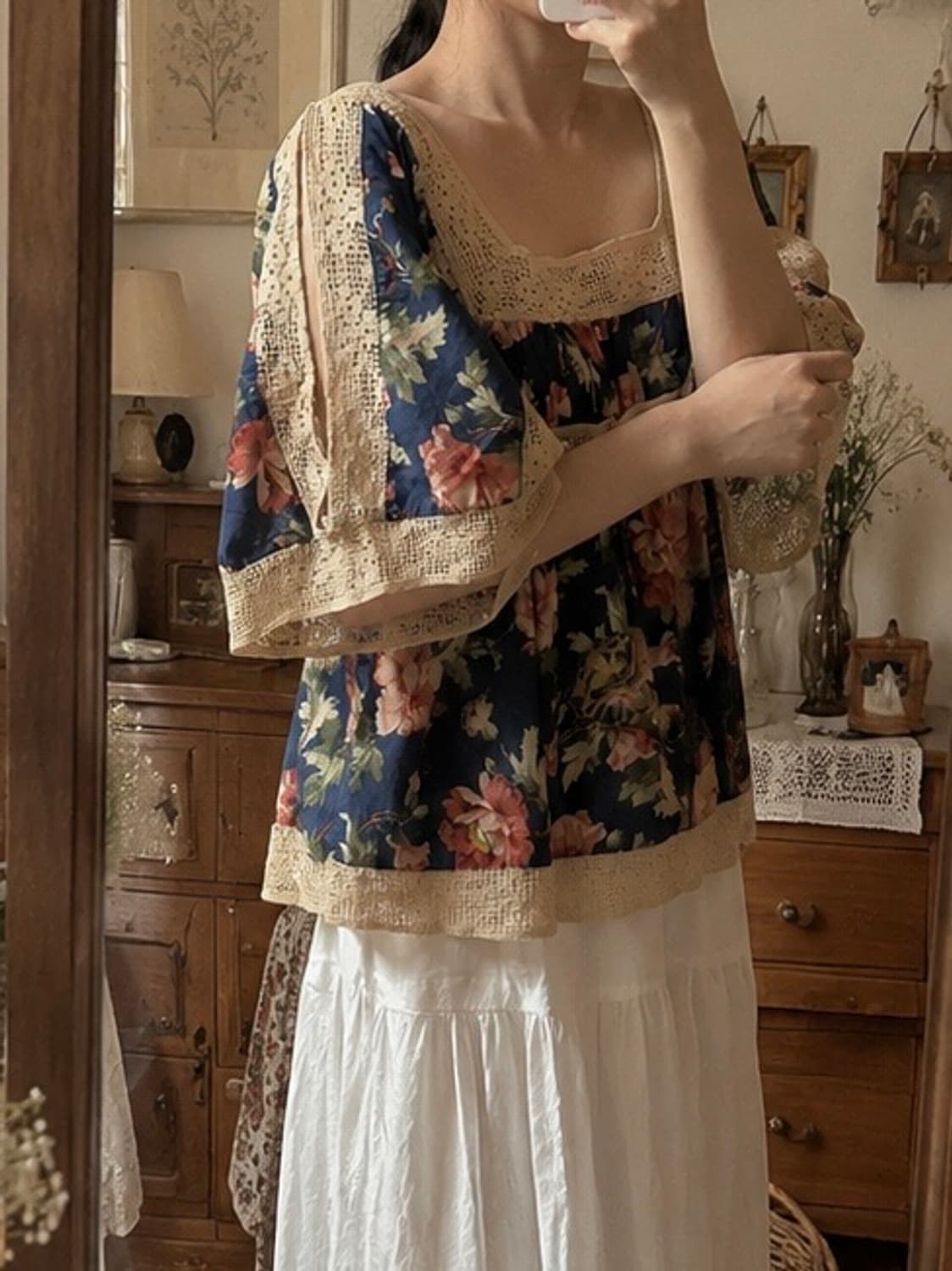 Oriental floral lace blouse 상품이미지3