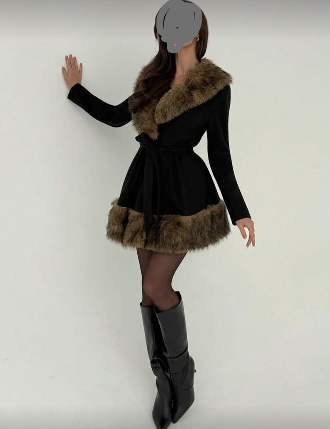 Y2k 갸루 블랙 퍼 플레어 코트 상품이미지1