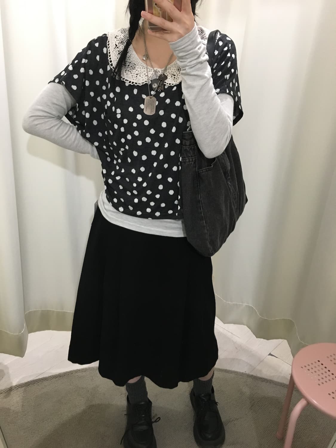 dot t-shirt + lace longsleeve SET 상품이미지1