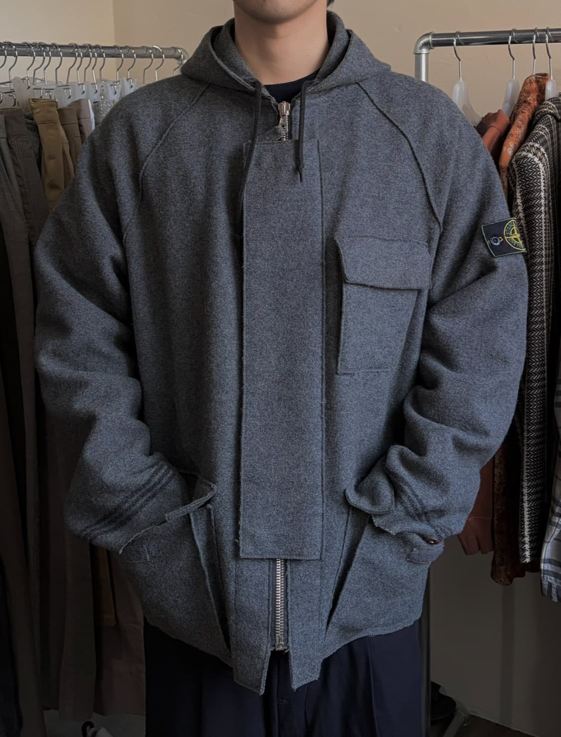 [L]92AW 스톤아일랜드 울 후드 3포켓 숏 코트 자켓 아카이브 상품이미지1