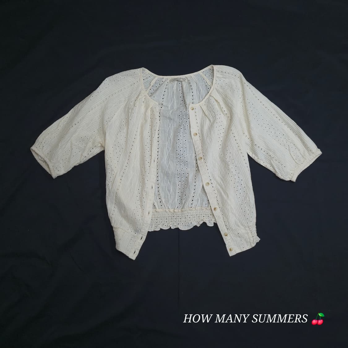 일본 수입빈티지 허니써클로즈 화이트 펀칭 자수 가디건 코튼 100% 상품이미지1