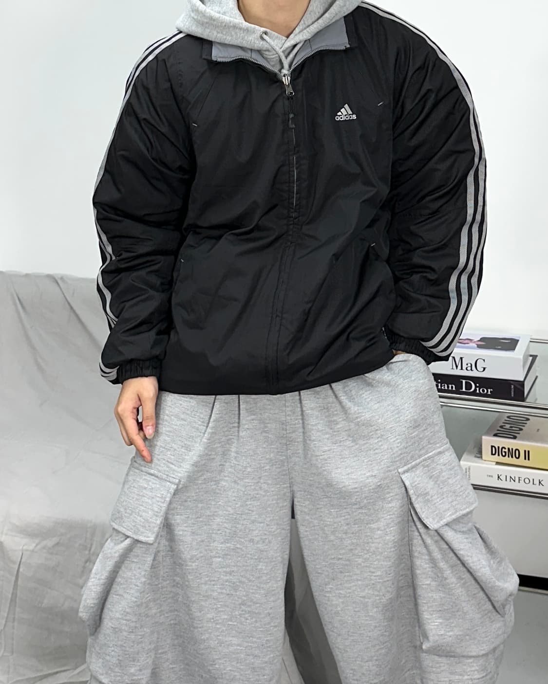 아디다스 블랙 그레이 리버시블 바람막이 점퍼 L 상품이미지2