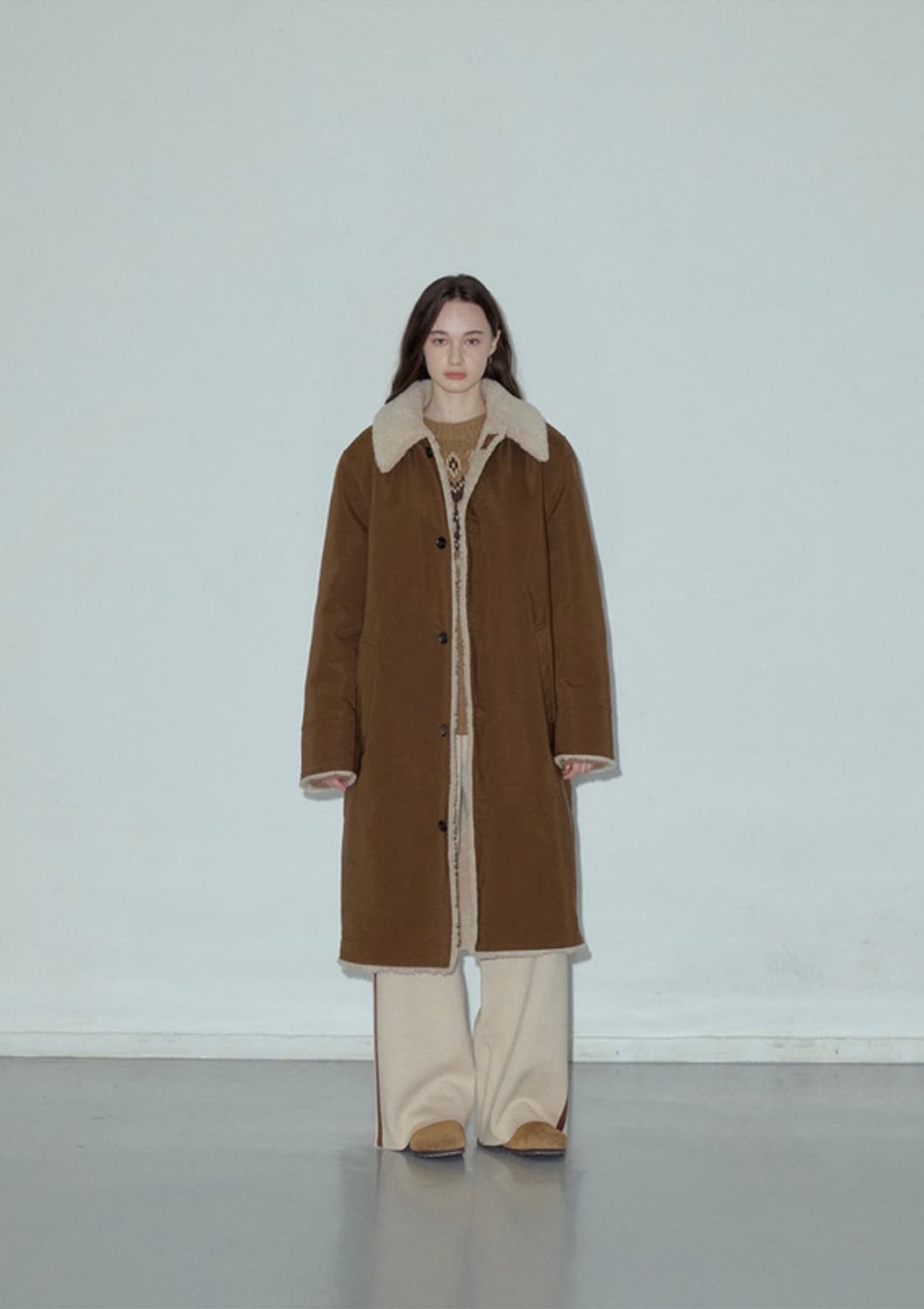 citta 시타 울블렌드 셔링 믹스 롱코트 브라운 상품이미지2