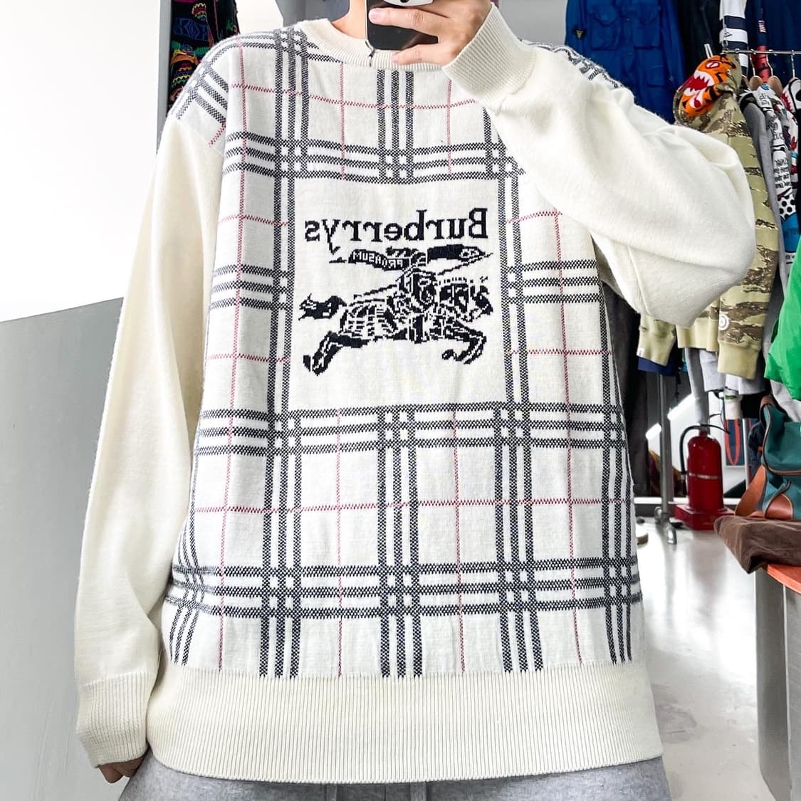 버버리 90s 아카이브 로고 노바 체크 코튼 니트  상품이미지1