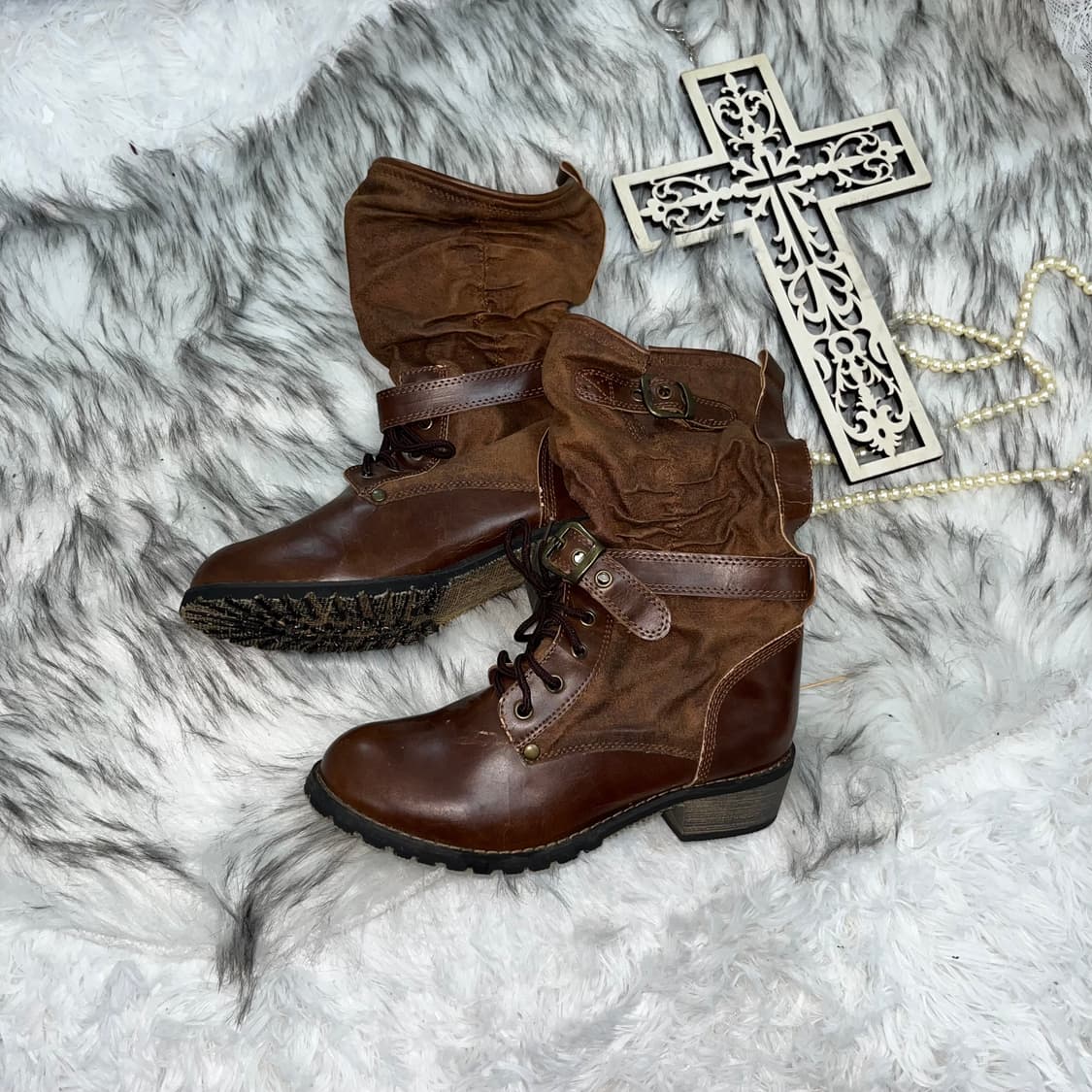 빈티지 브라운 레이스업 부츠 상품이미지1