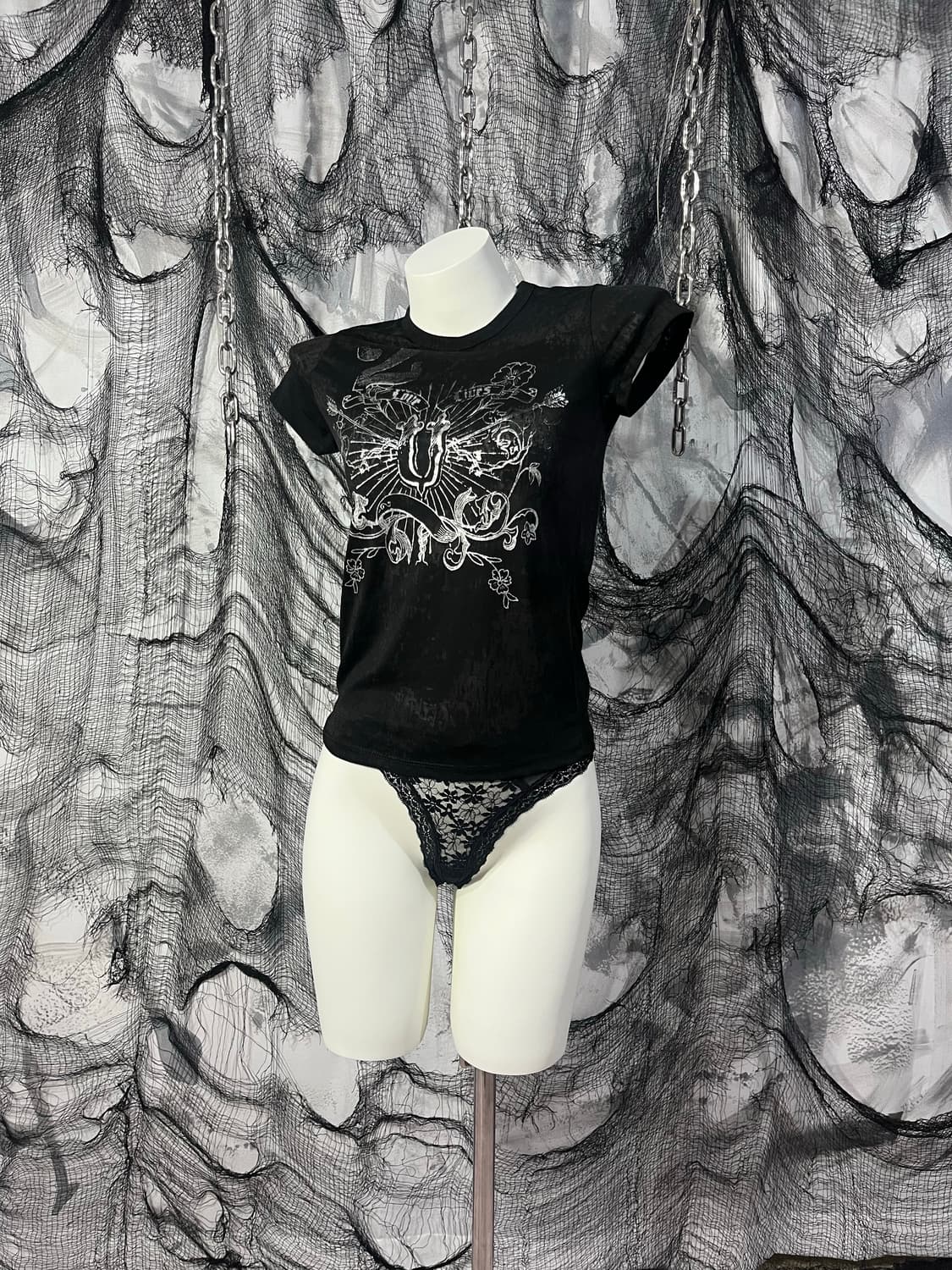 Y2K tie-die graphics See-through top 상품이미지2