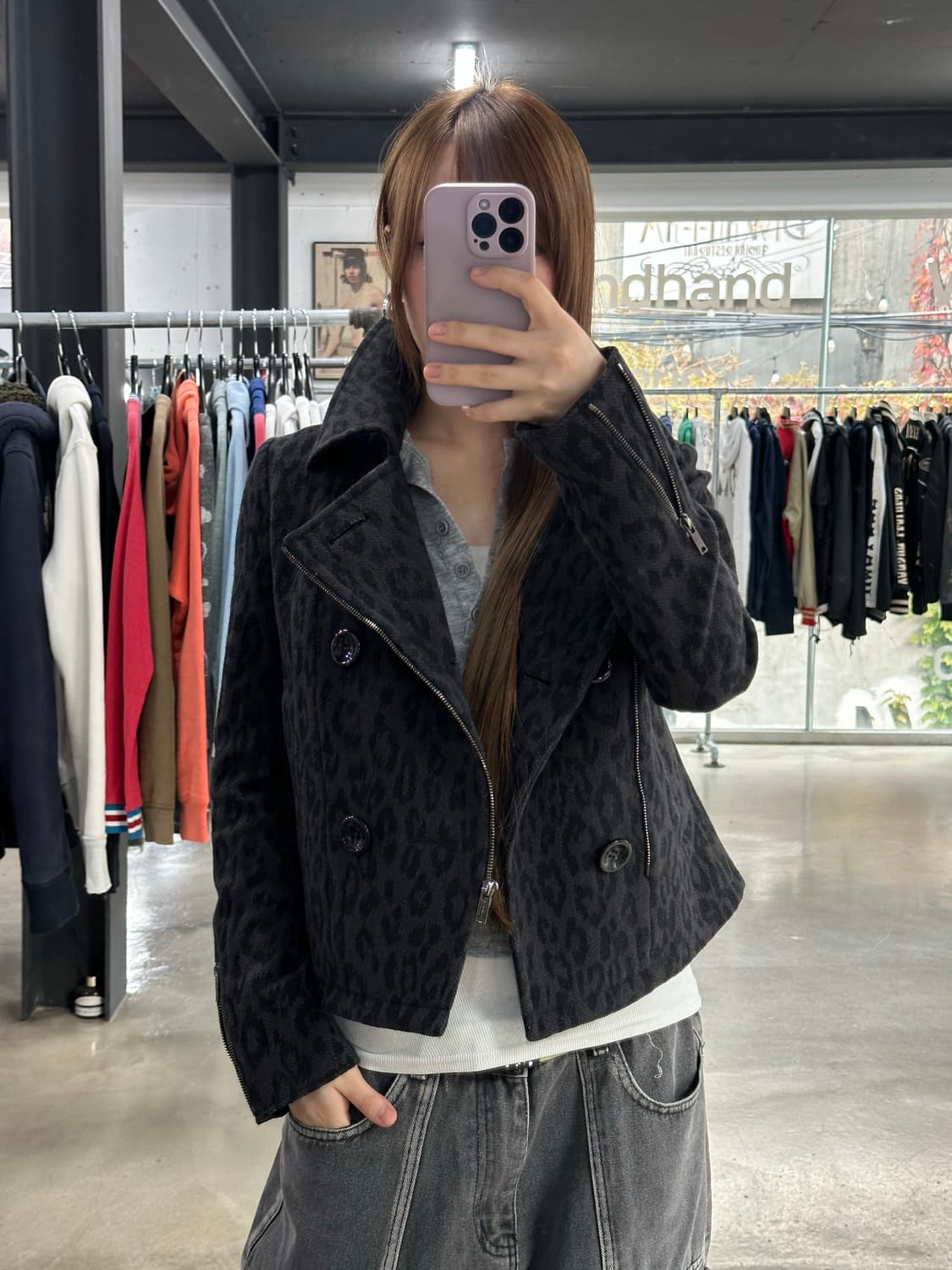 히스테릭글래머 레오파드 사선지퍼 버튼 울자켓 상품이미지3