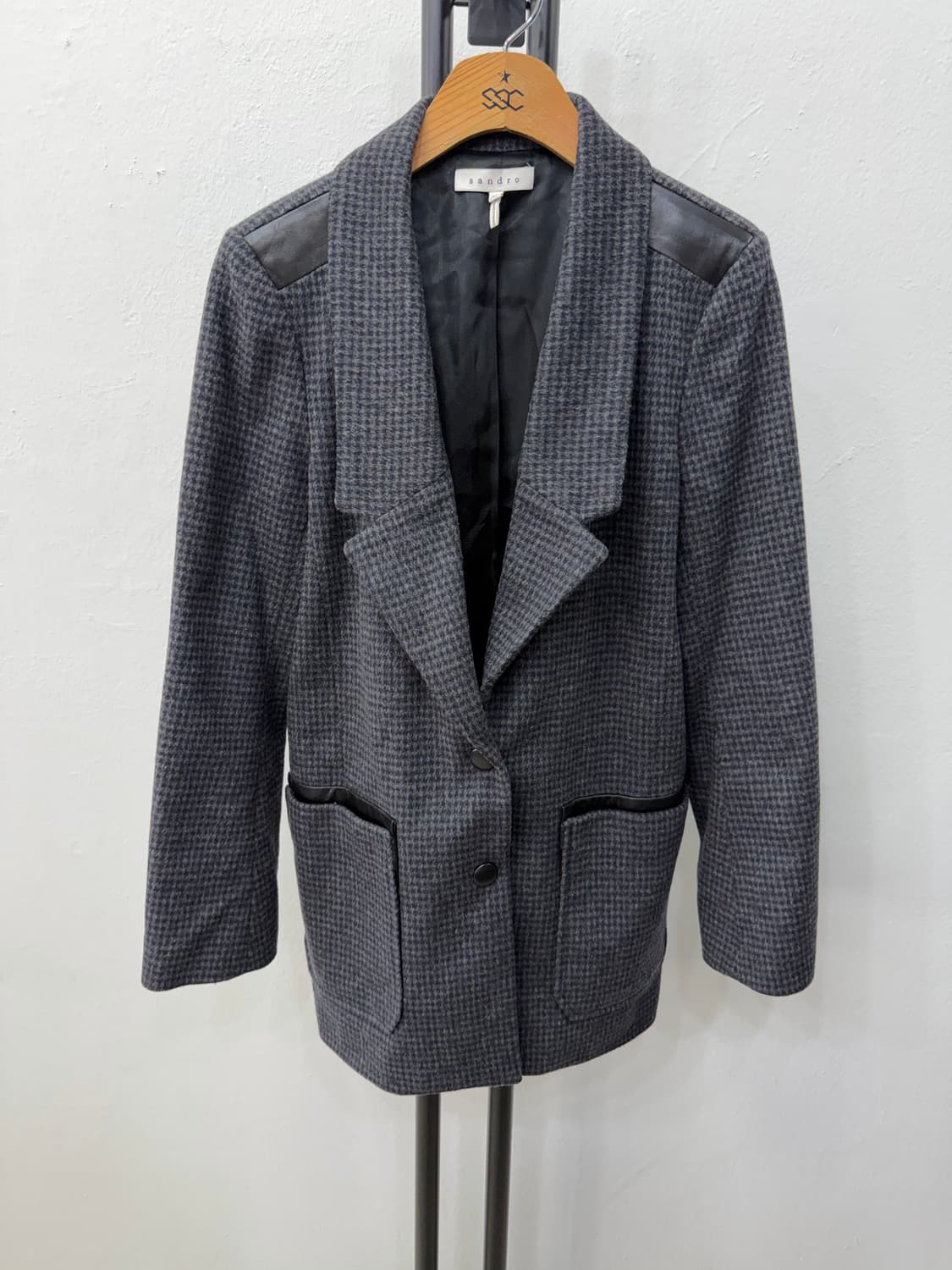 정품) 산드로 여성 깅엄체크 울 자켓 36 상품이미지1