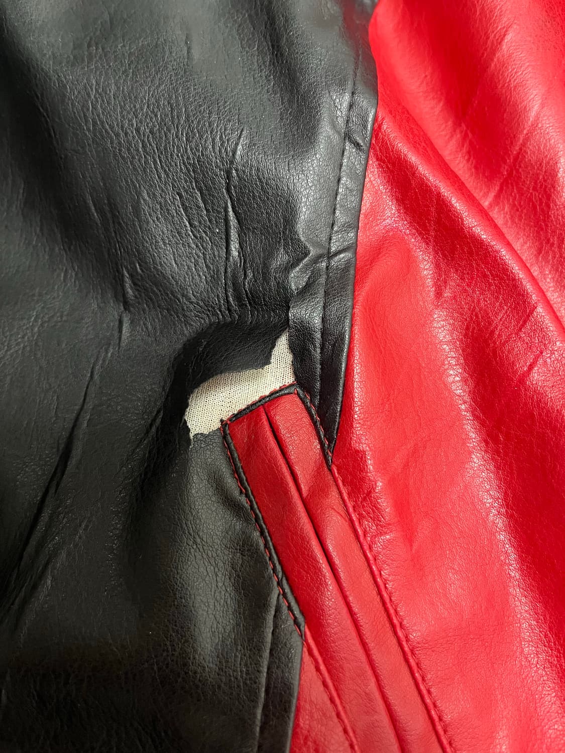 [XL] 하키 레더 바시티 자켓 빈티지 가죽 레드 블랙 상품이미지7