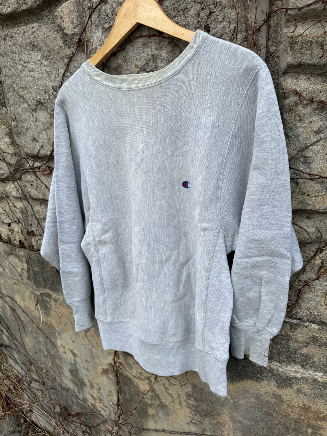 90s 챔피온 빈티지 리버스위브 자수로고 플레인 스웻 셔츠 맨투맨 회색 상품이미지3