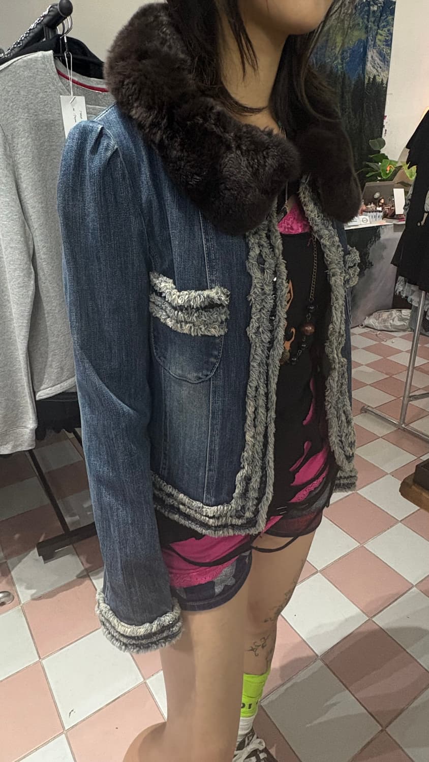 TTF✳️japan vintage denim fur jacket 상품이미지2
