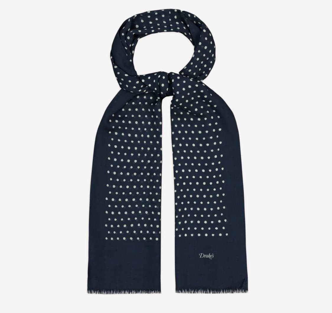 [드레익스] Drake's - Navy Polka Dot Wool 스카프 상품이미지1