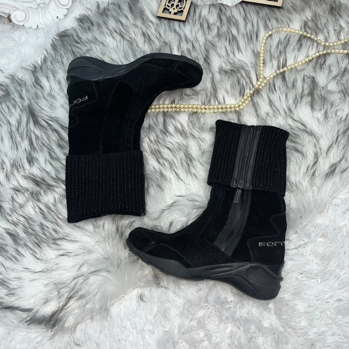 빈티지 블랙 스웨이드 복서 골지 부츠 상품이미지1