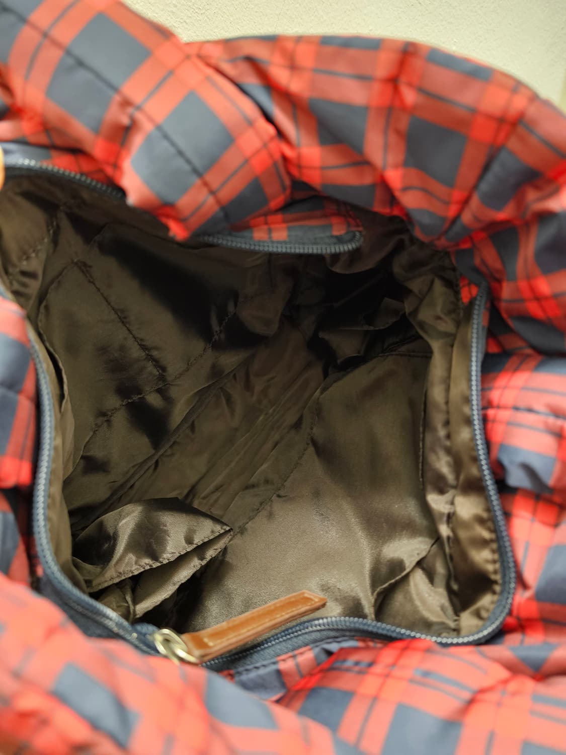 Japan 레드 네이비 체크 패딩 토트백 상품이미지6