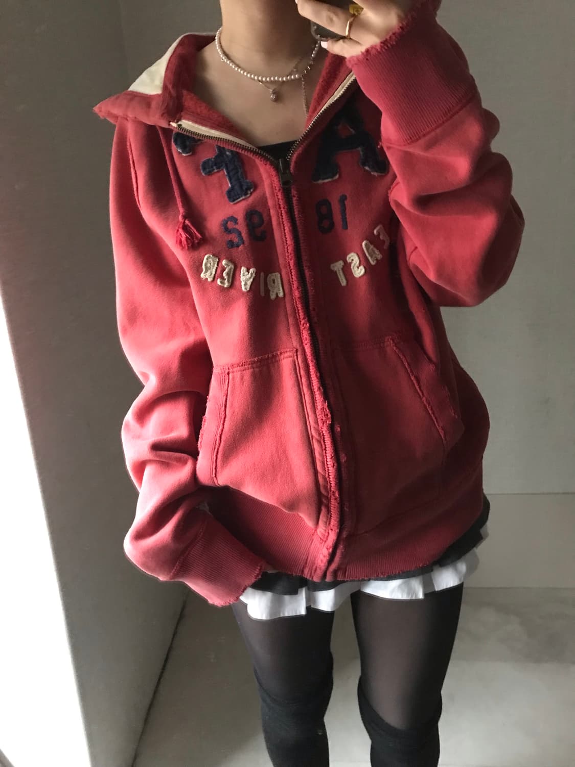 아베크롬비 레드 오버핏 후드집업 상품이미지2