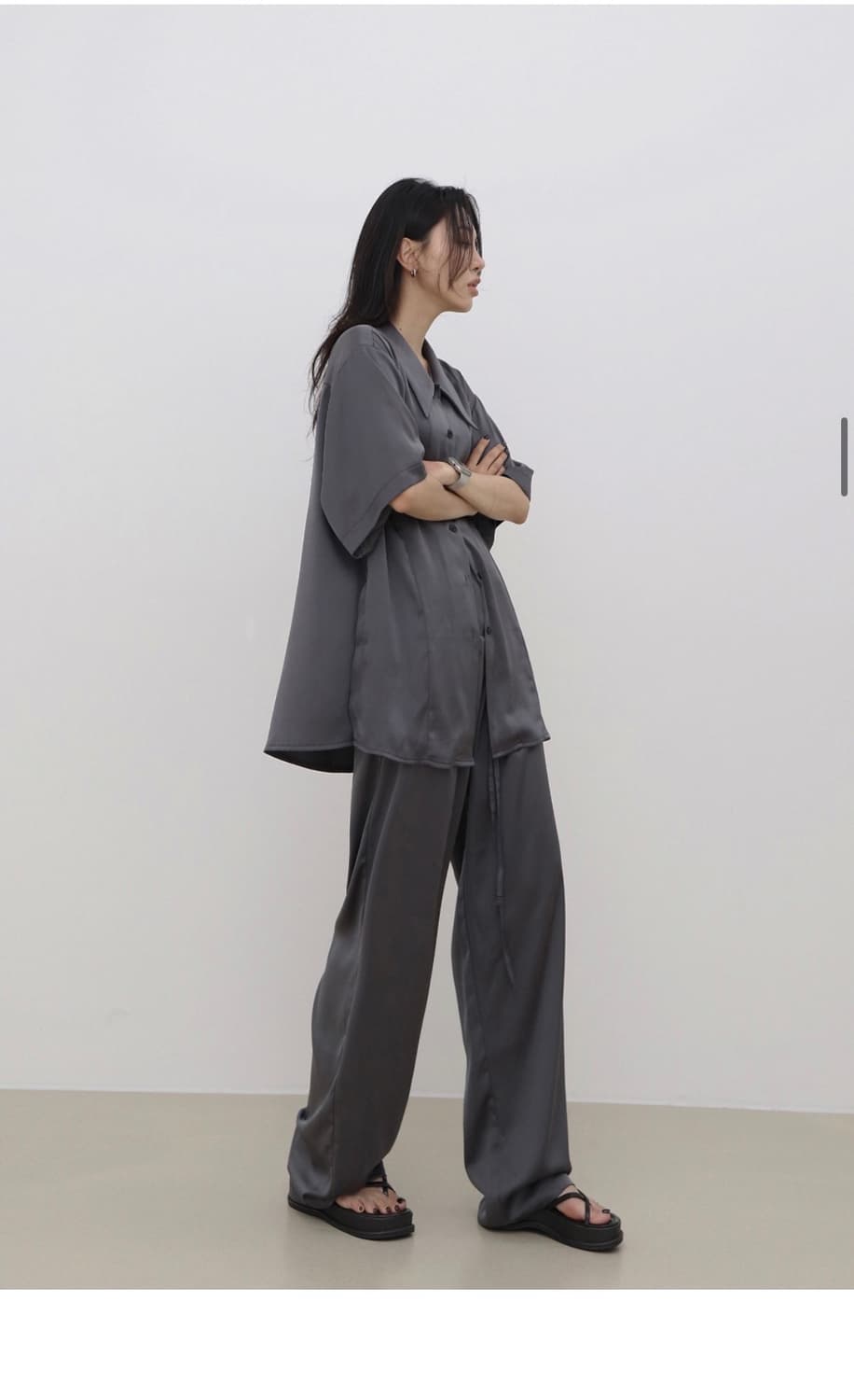 새상품) 트리밍버드 코클 셋업 팬츠 + 셔츠 세트 다크 실버 상품이미지3