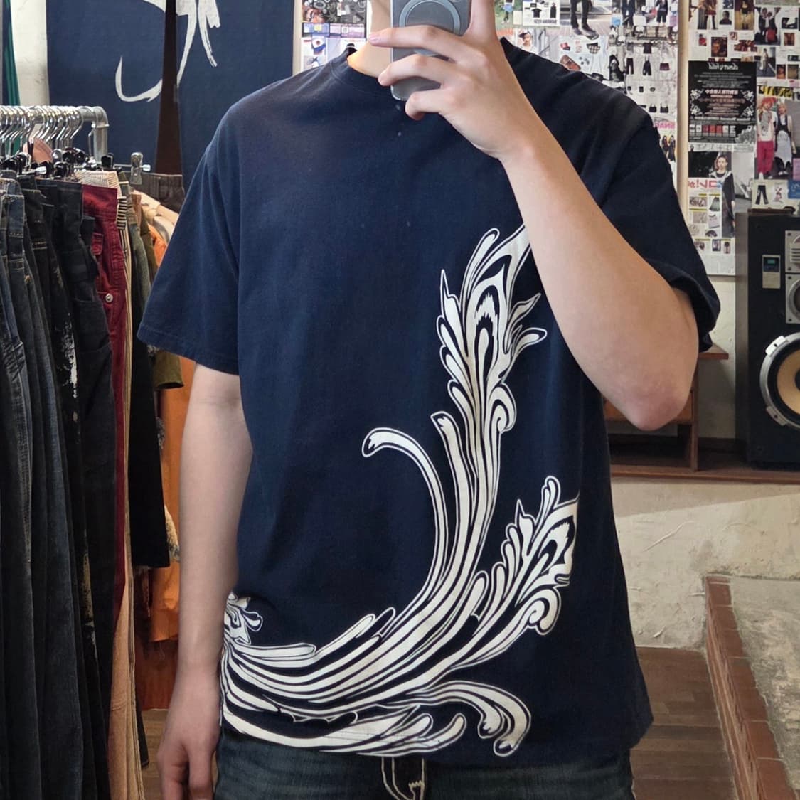 카라쿠리 타마시 네이비 오리엔탈 프린팅 반팔 상품이미지2
