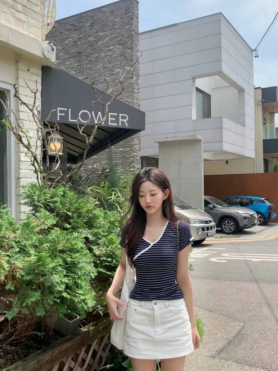 제니오 마린 슬립 랩 반팔 니트 네이비 상품이미지3