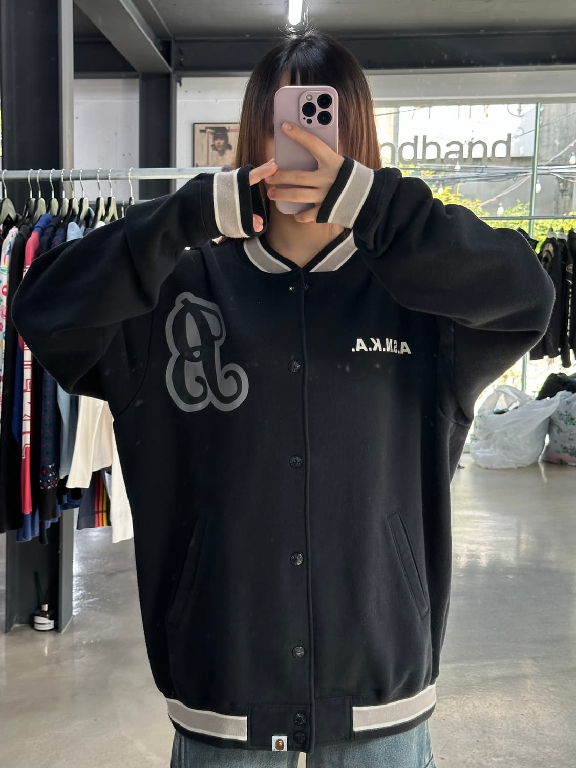 베이프 2002FW Asnka 빅사루 코튼 바시티자켓 상품이미지4