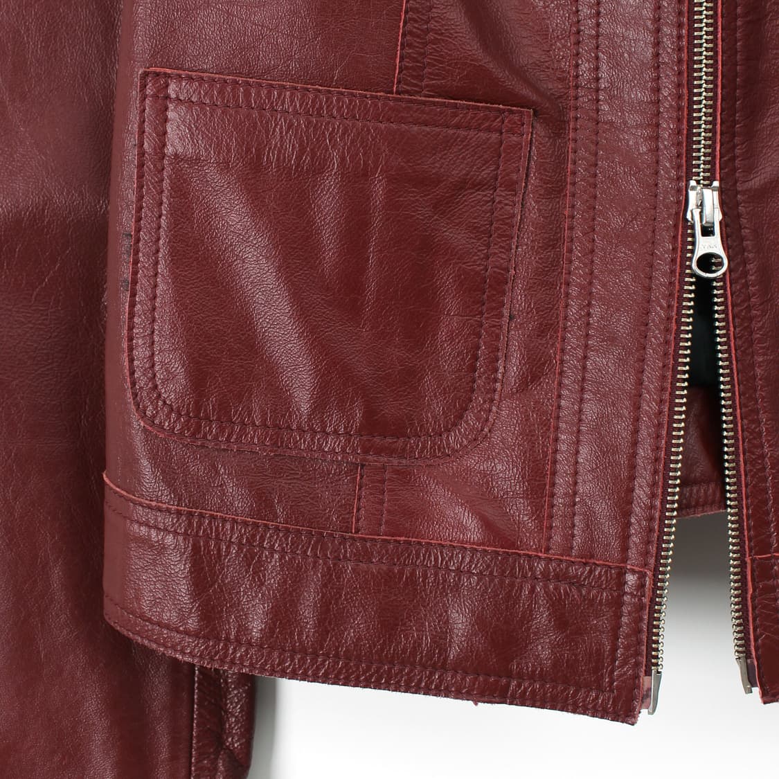 PZA 빈티지 버건디 레드 리얼 가죽 지퍼 크롭 자켓 상품이미지3