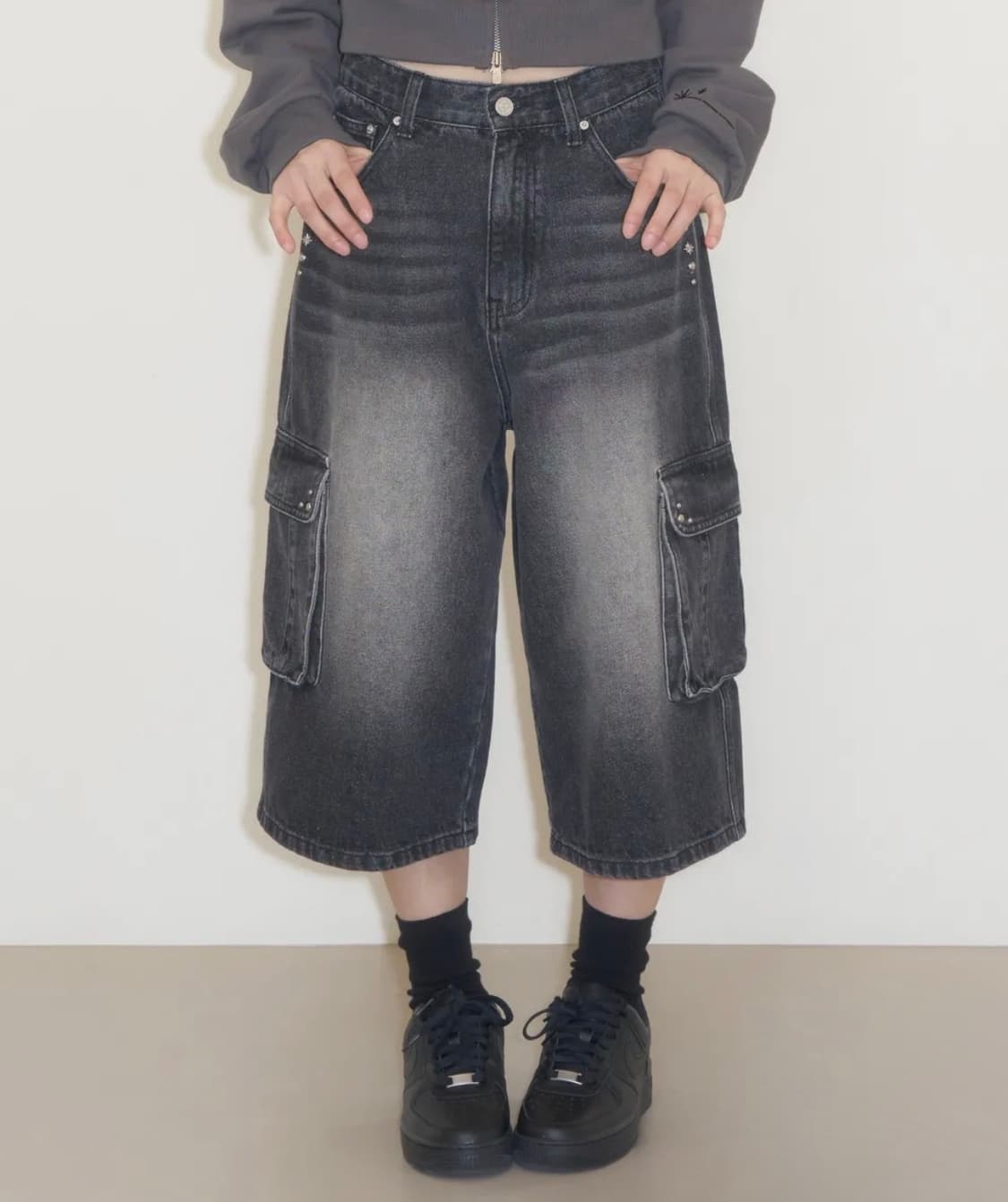 스터드 크로스 버뮤다 팬츠 블랙 s 상품이미지1