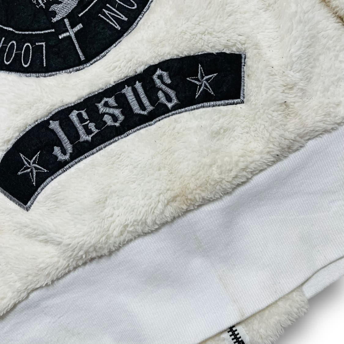 펑크 Bomany 스컬 자수 패치 빈티지 화이트 후디 집업 상품이미지5