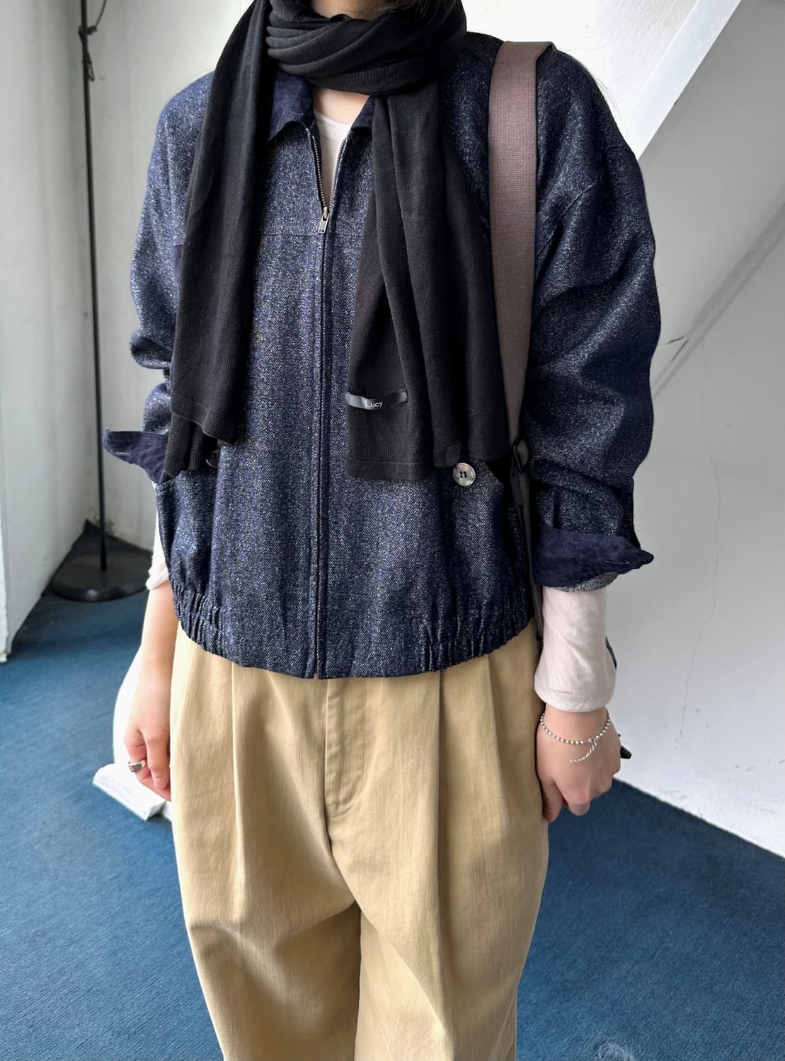 Design knitted panel blouson 상품이미지7