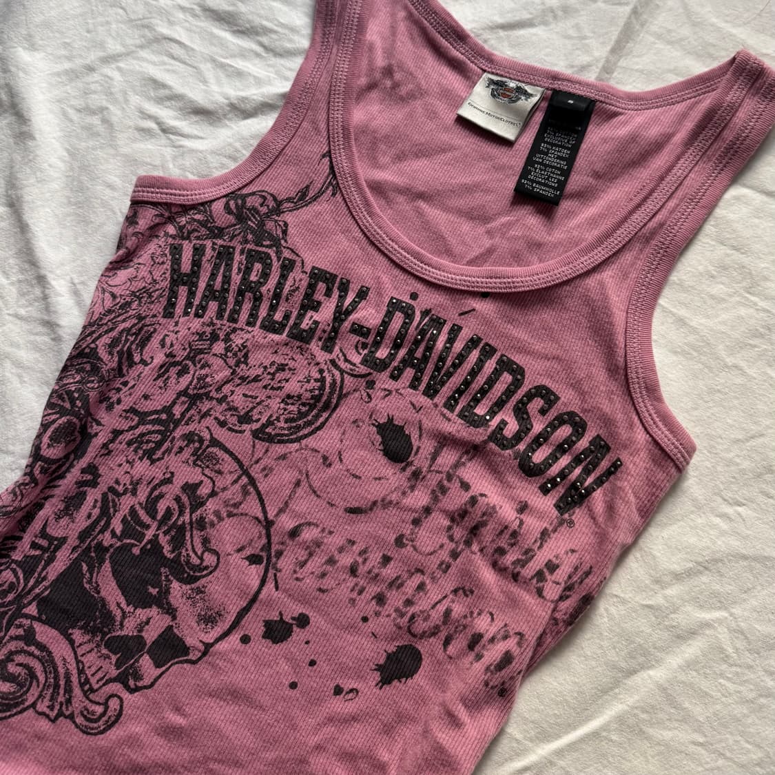 할리데이비슨 타투 잉크 더스티핑크 스컬 큐빅 슬리브리스 나시 y2k 펑크 상품이미지3