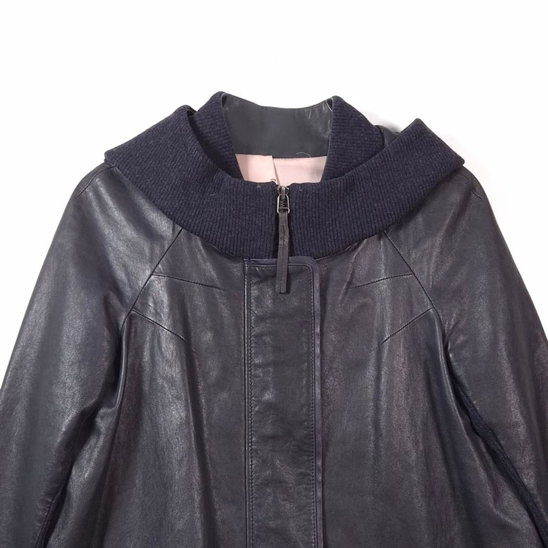빈티지 양가죽 하이넥 니트 배색 레더 자켓 55 상품이미지2