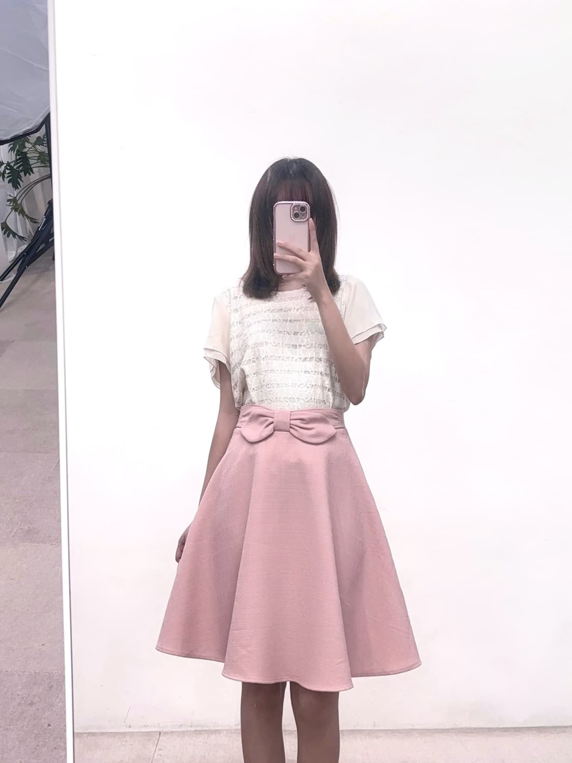 ingni 잉그니 리본 딸기우유 핑크 플레어 스커트 상품이미지1