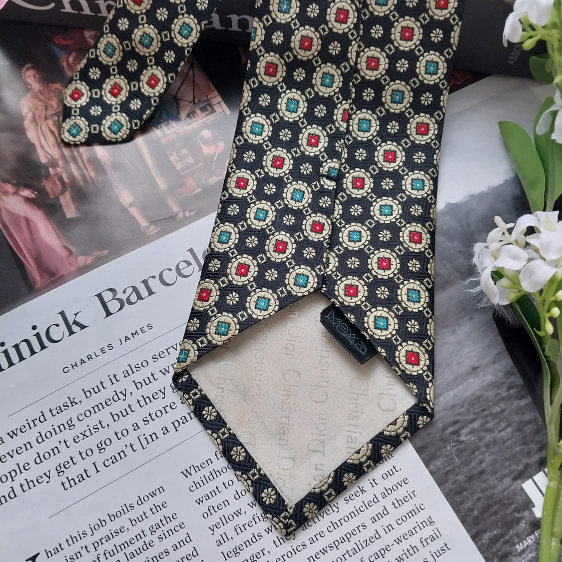 크리스찬 디올 실크 네이비 패턴 넥타이 9.3cm A등급 K1572
 상품이미지7