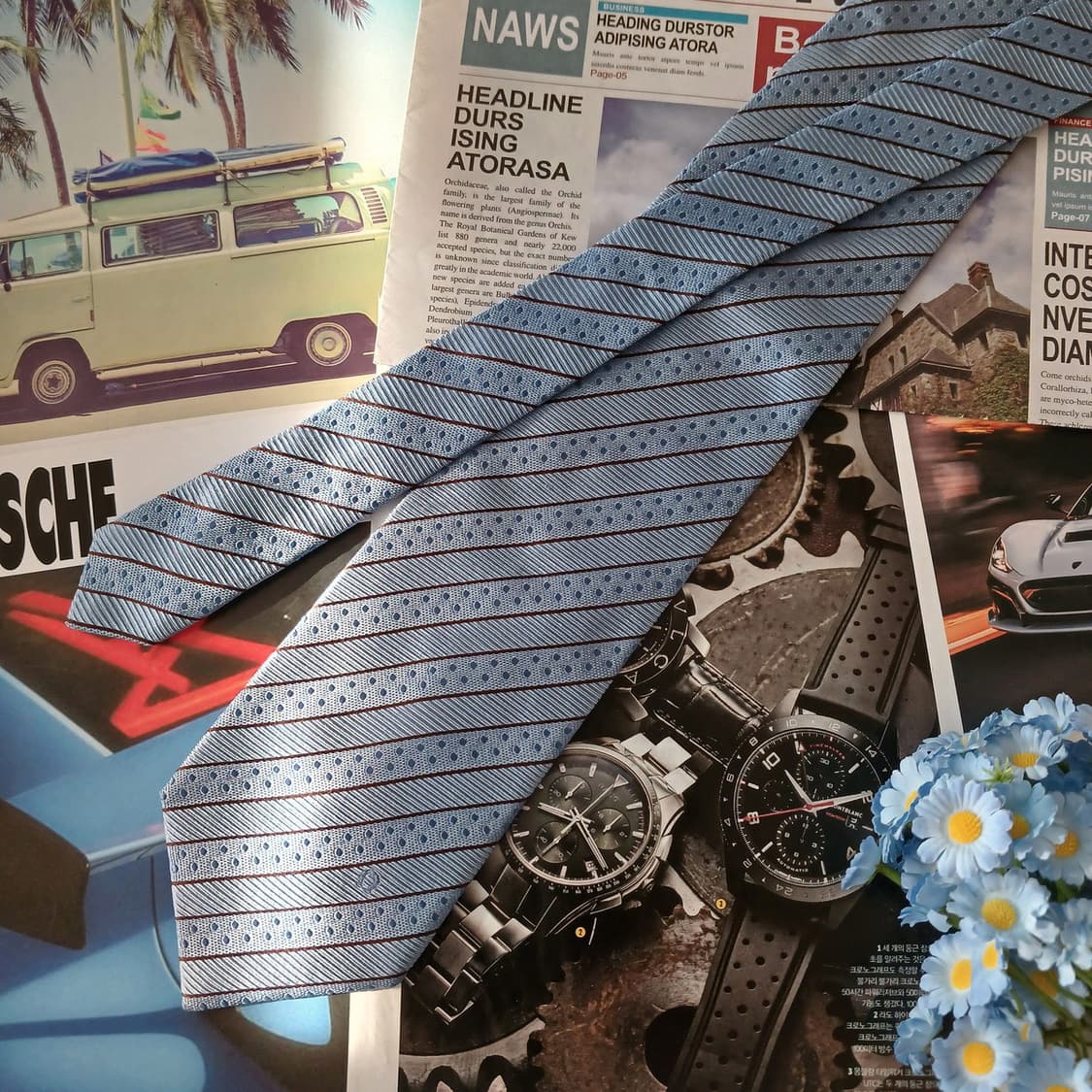 아이그너 실크 스카이블루 스트라이프 넥타이 9cm A등급 A19077
 상품이미지3