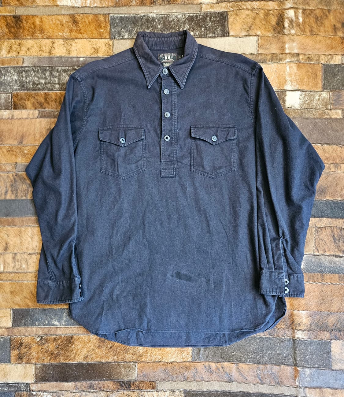 더블알엘  다크 네이비 코튼 풀오버 셔츠  상품이미지1