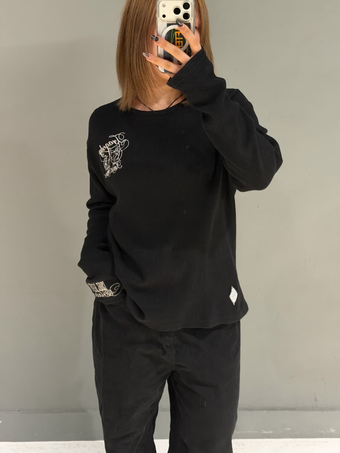 back embroied heavy waffle long sleeve 상품이미지3