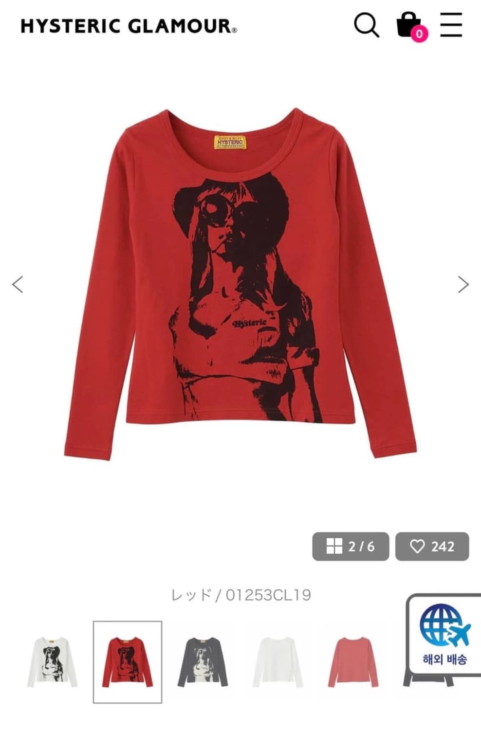 히스테릭글래머 smoke on the water 롱슬리브 레드 상품이미지1