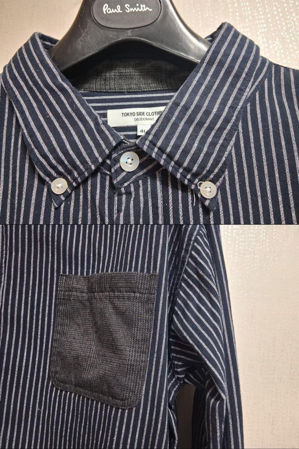  TOKYO SIDE CLOTHN 포켓체크 배색 줄무늬셔츠 4L
 상품이미지3