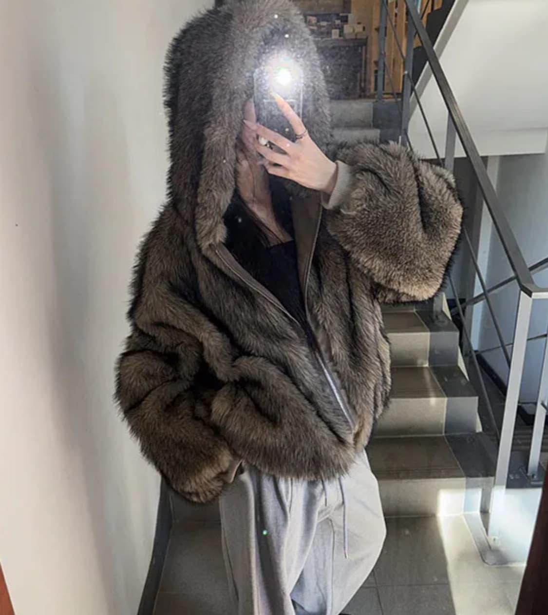 브라운 후드 퍼자켓 상품이미지1