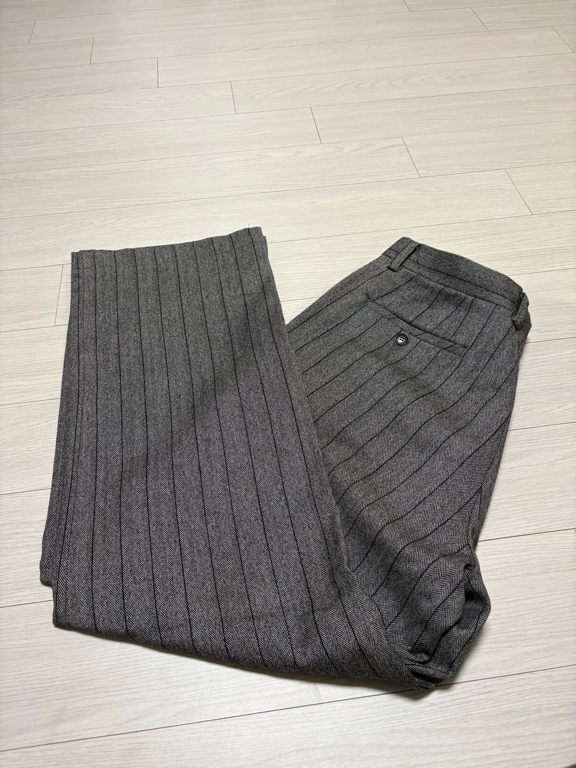 빈티지 그레이 와이드 울 스트라이프 슬랙스 33인치 상품이미지2