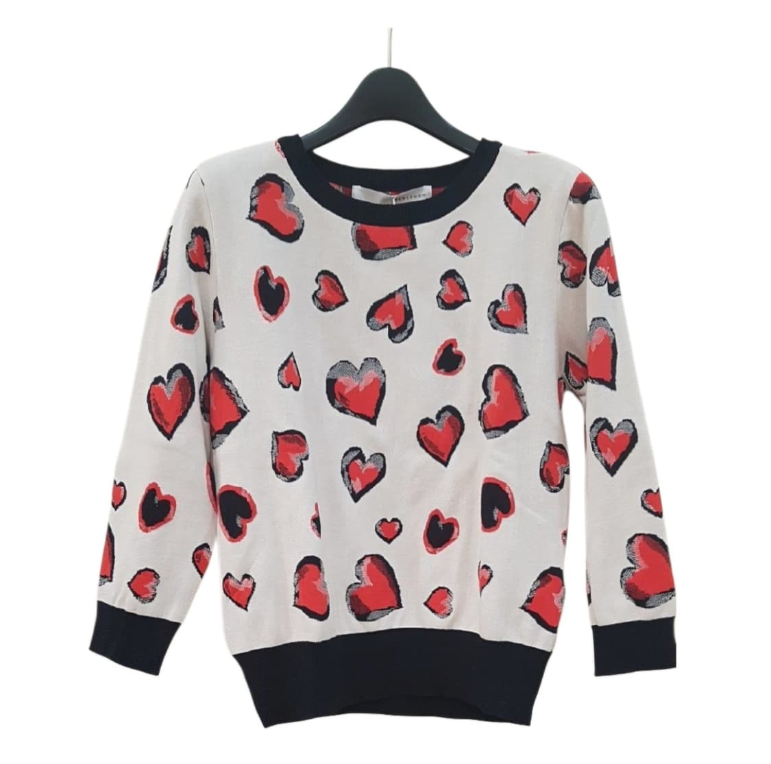 레니본 하트 패턴 베이지 여성 니트 스웨터 55 상품이미지9